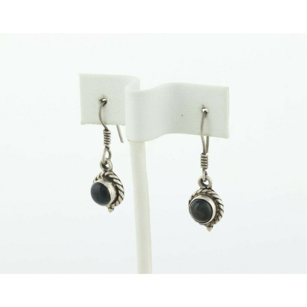 Sterling Silver Black Cats Eye Quartz Earrings Dangle Drop Earrings - Picture 6 of 8